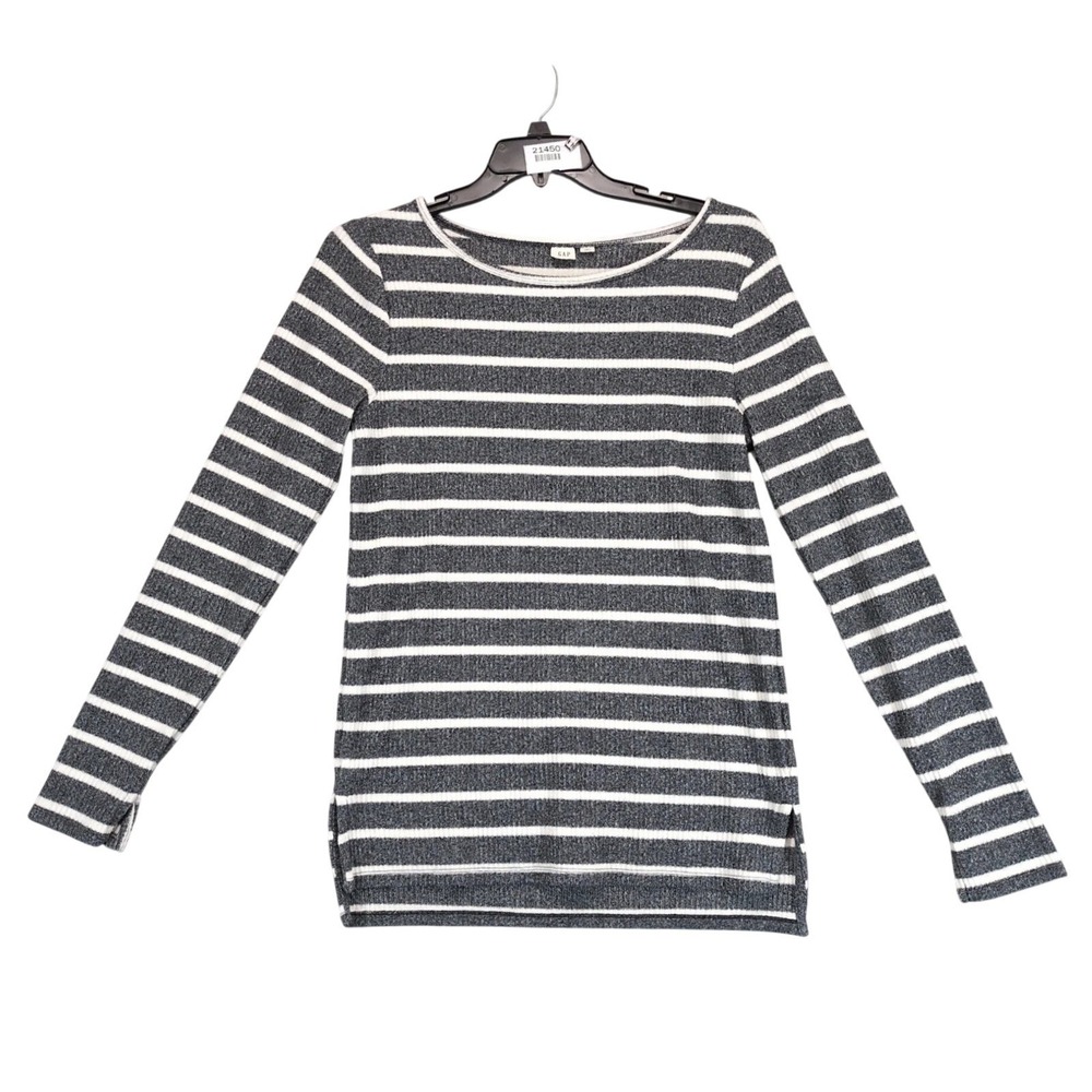 Gap Gray Striped Rib Knit Top Womens L Tall High-Low Tunic Long Sleeve Casual